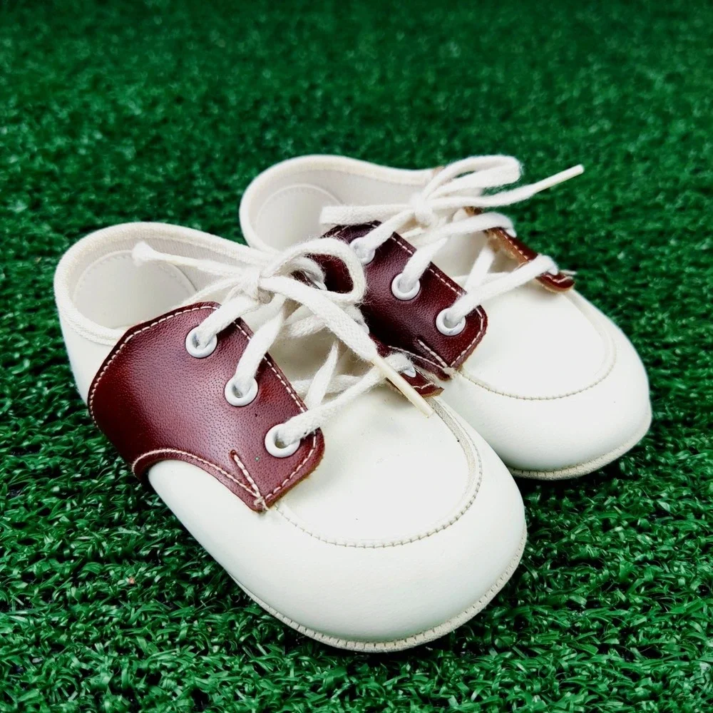 Unbranded Saddle Shoes Unisex Kids Size 2 White Brown Oxford Lace Up Pre-Walker